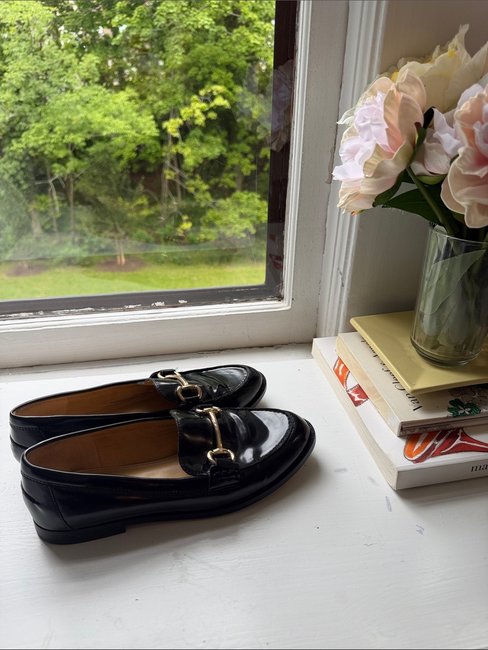 J crew Black Leather Horsebit Loafers women